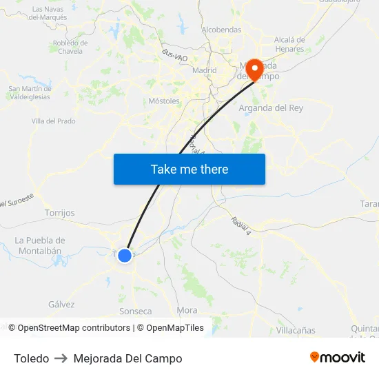 Toledo to Mejorada Del Campo map