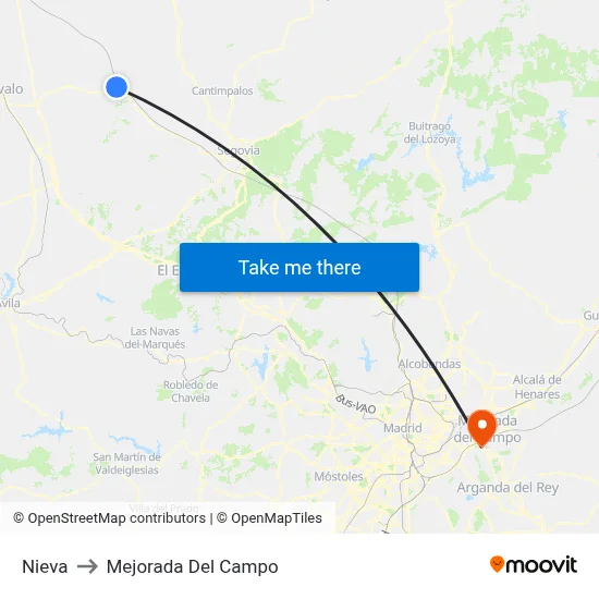Nieva to Mejorada Del Campo map