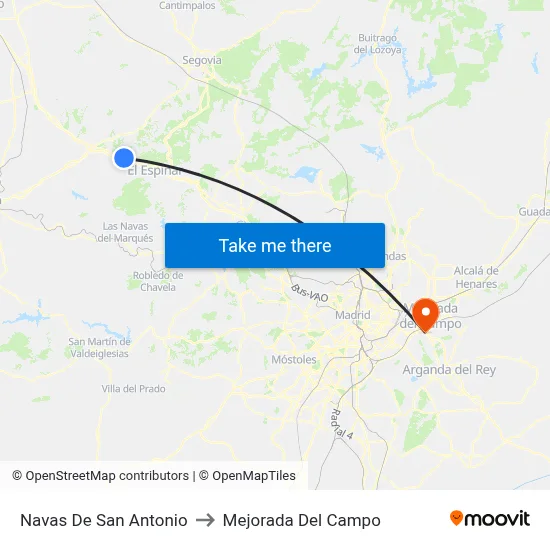 Navas De San Antonio to Mejorada Del Campo map