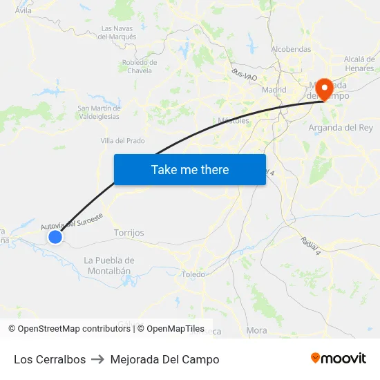 Los Cerralbos to Mejorada Del Campo map