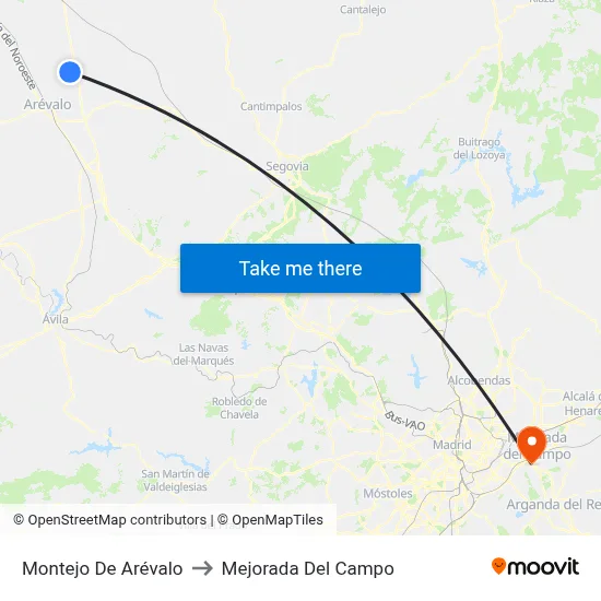 Montejo De Arévalo to Mejorada Del Campo map