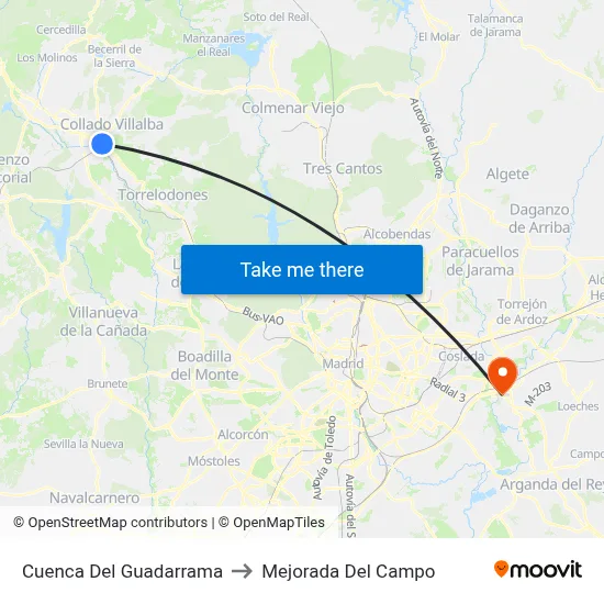 Cuenca Del Guadarrama to Mejorada Del Campo map