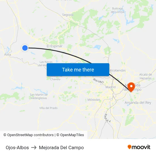 Ojos-Albos to Mejorada Del Campo map