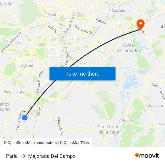Parla to Mejorada Del Campo map