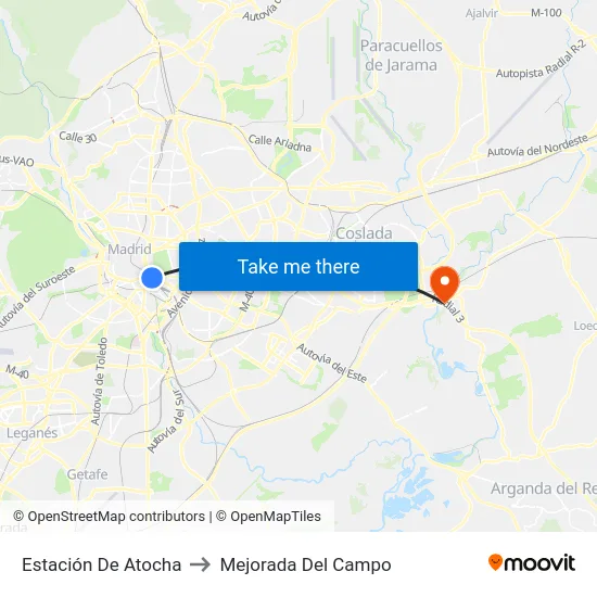 Estación De Atocha to Mejorada Del Campo map
