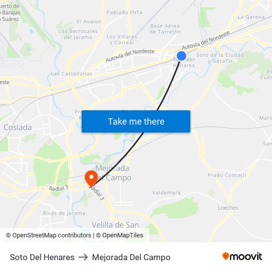 Soto Del Henares to Mejorada Del Campo map