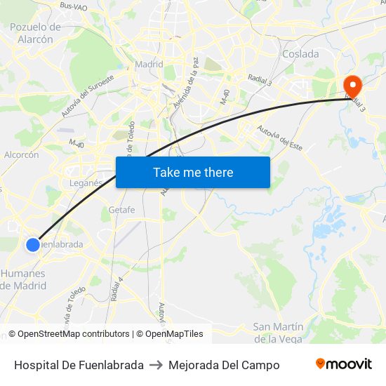 Hospital De Fuenlabrada to Mejorada Del Campo map