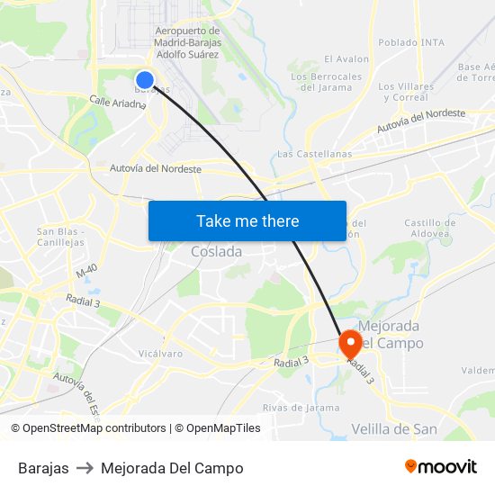 Barajas to Mejorada Del Campo map