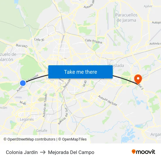 Colonia Jardín to Mejorada Del Campo map