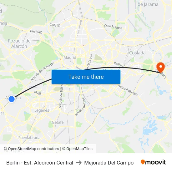 Berlín - Est. Alcorcón Central to Mejorada Del Campo map