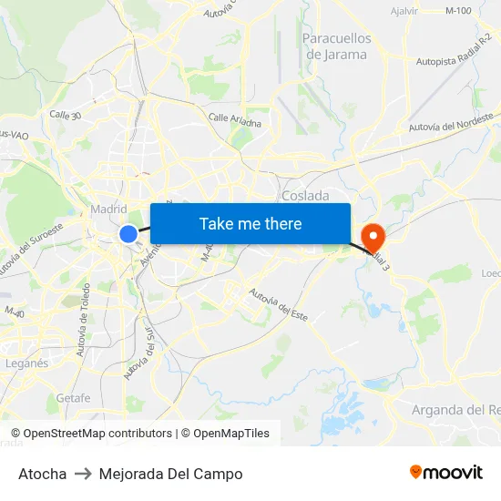 Atocha to Mejorada Del Campo map