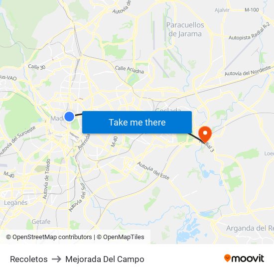 Recoletos to Mejorada Del Campo map