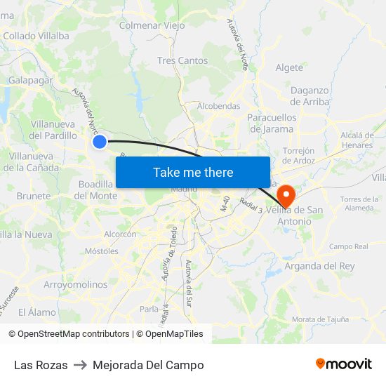 Las Rozas to Mejorada Del Campo map