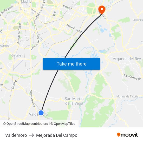 Valdemoro to Mejorada Del Campo map