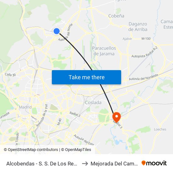 Alcobendas - S. S. De Los Reyes to Mejorada Del Campo map
