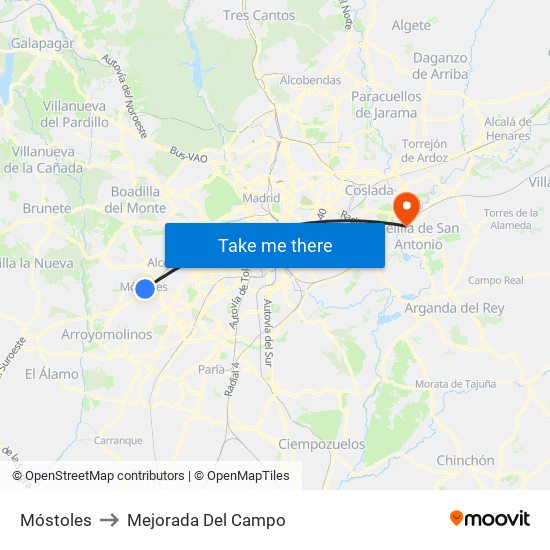 Móstoles to Mejorada Del Campo map