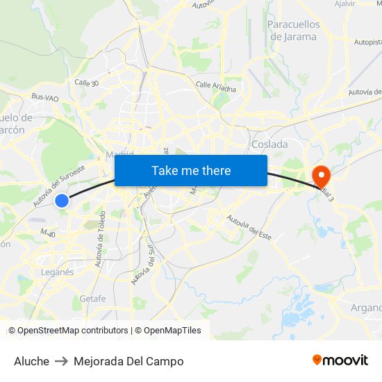 Aluche to Mejorada Del Campo map