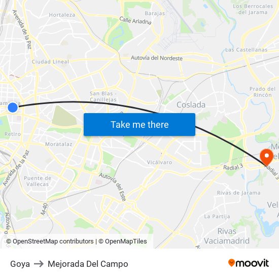 Goya to Mejorada Del Campo map