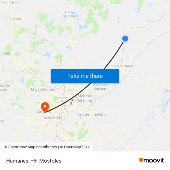 Humanes to Móstoles map