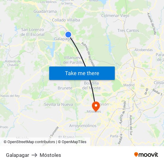 Galapagar to Móstoles map