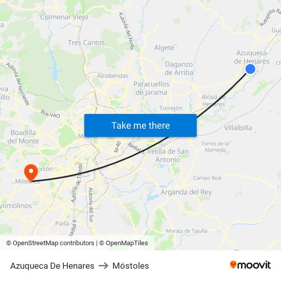 Azuqueca De Henares to Móstoles map