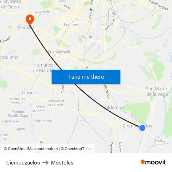 Ciempozuelos to Móstoles map