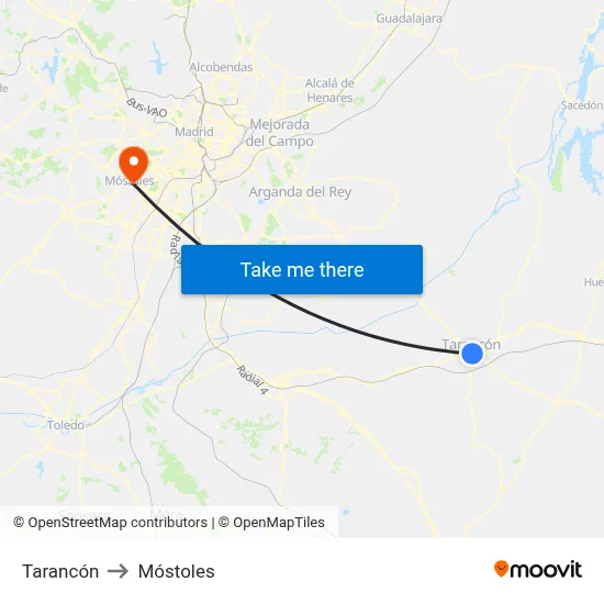 Tarancón to Móstoles map