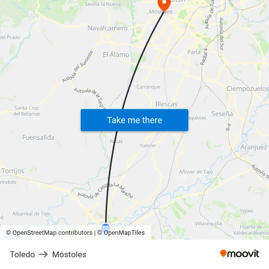 Toledo to Móstoles map