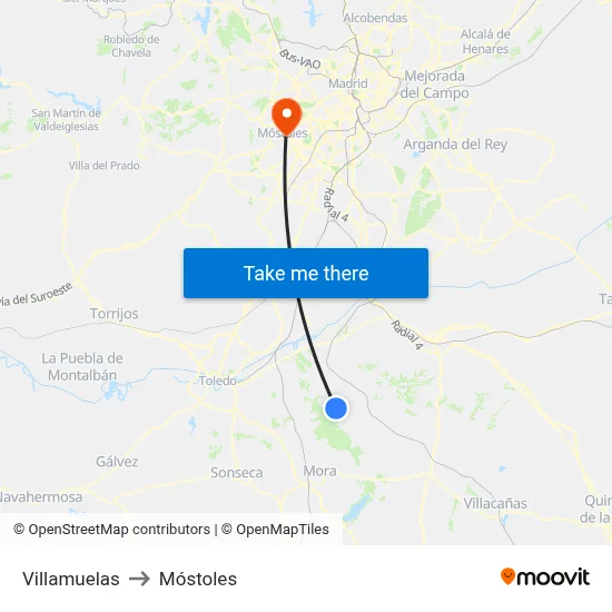 Villamuelas to Móstoles map
