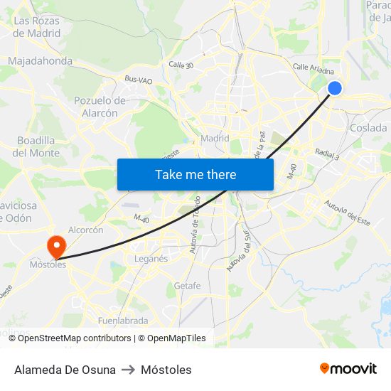 Alameda De Osuna to Móstoles map
