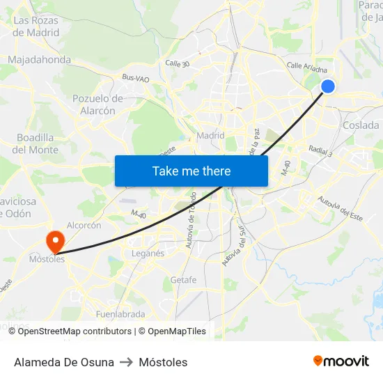 Alameda De Osuna to Móstoles map