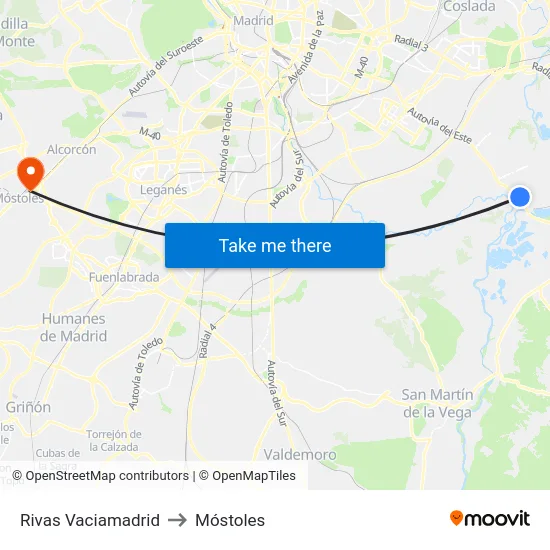 Rivas Vaciamadrid to Móstoles map
