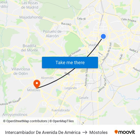 Intercambiador De Avenida De América to Móstoles map