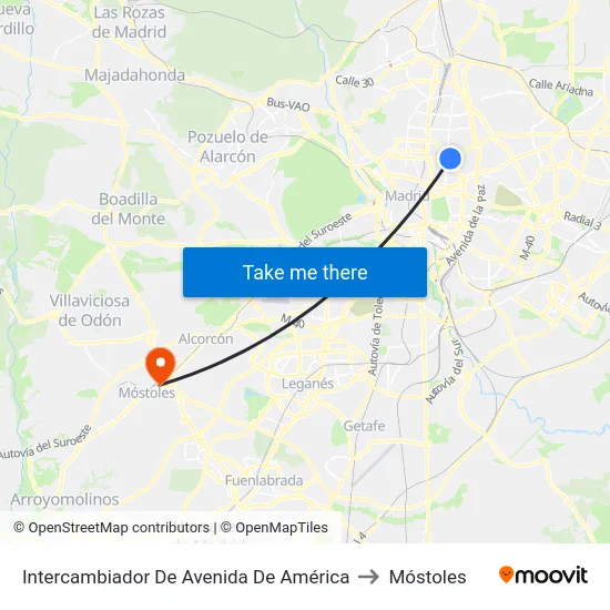 Intercambiador De Avenida De América to Móstoles map
