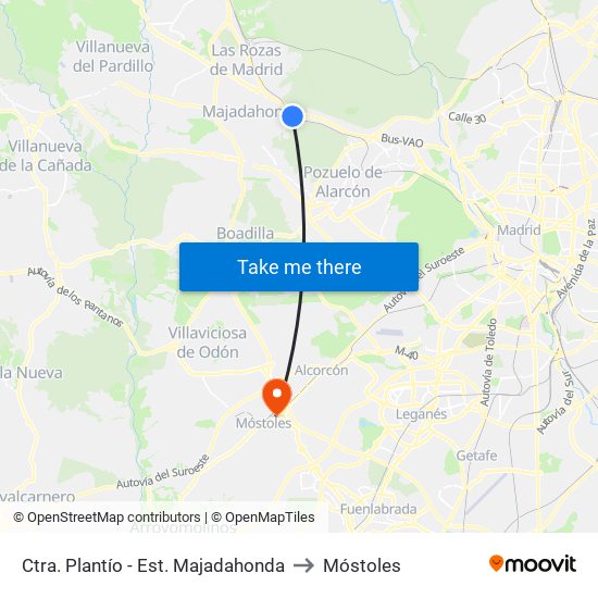 Ctra. Plantío - Est. Majadahonda to Móstoles map