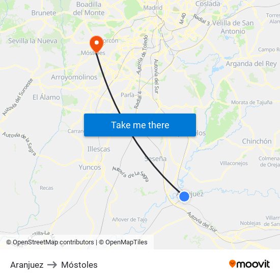 Aranjuez to Móstoles map