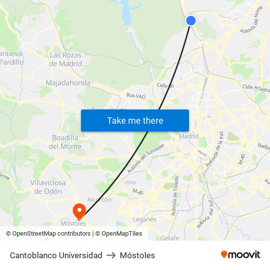 Cantoblanco Universidad to Móstoles map