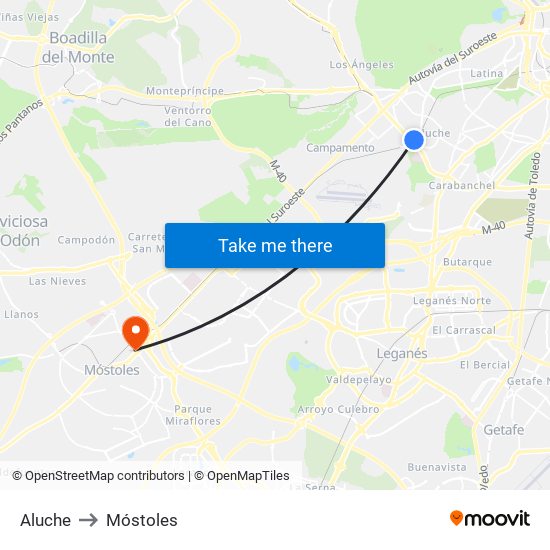 Aluche to Móstoles map