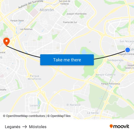 Leganés to Móstoles map