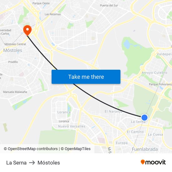 La Serna to Móstoles map