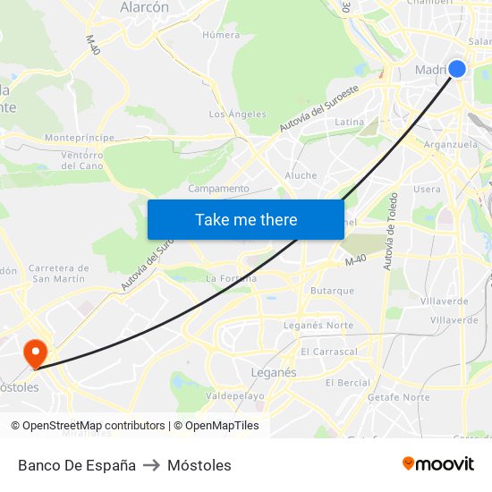 Banco De España to Móstoles map