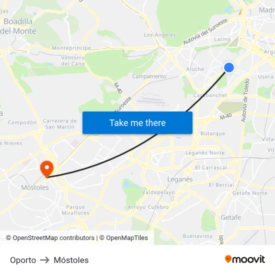 Oporto to Móstoles map