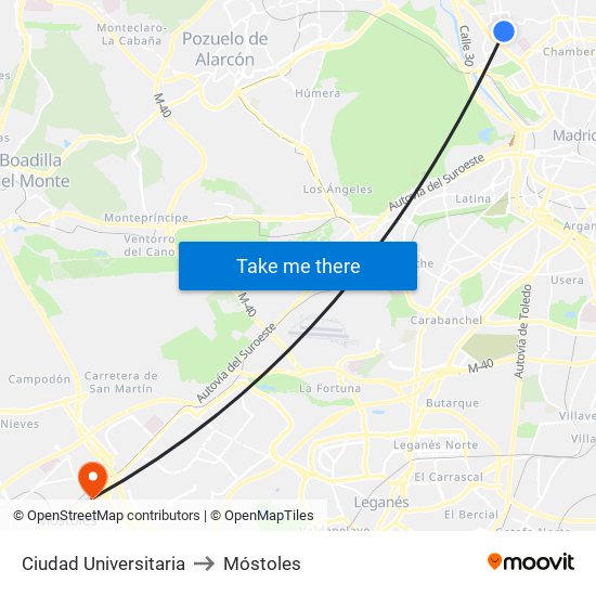 Ciudad Universitaria to Móstoles map