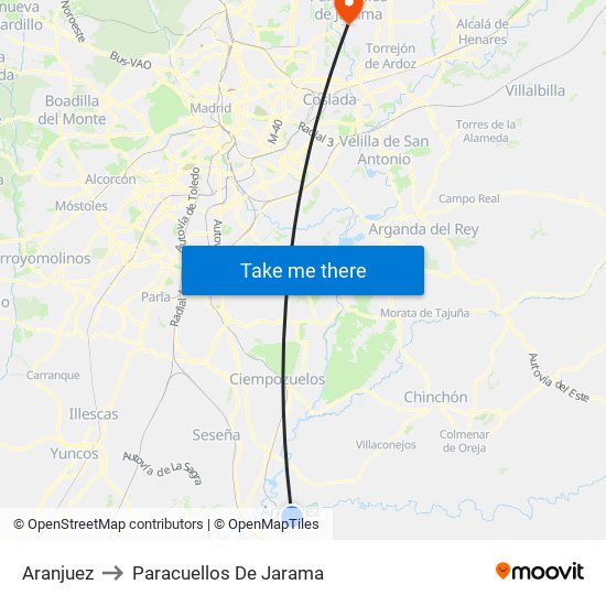 Aranjuez to Paracuellos De Jarama map