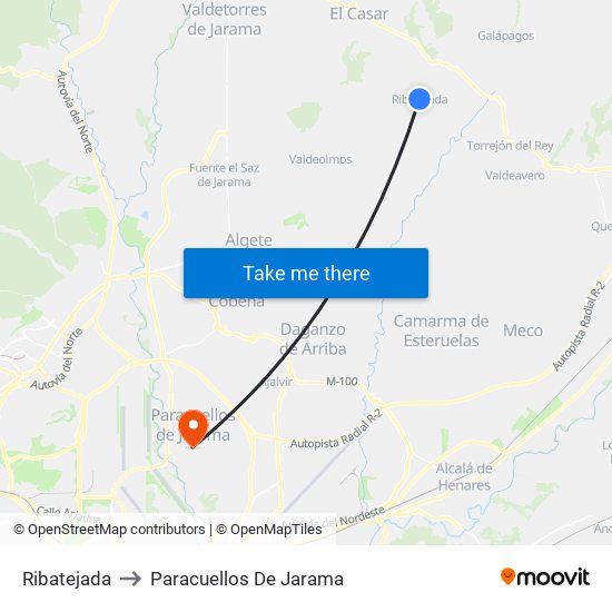 Ribatejada to Paracuellos De Jarama map