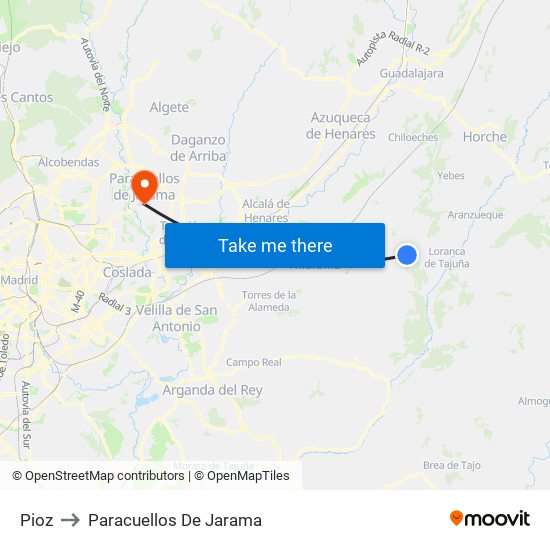 Pioz to Paracuellos De Jarama map