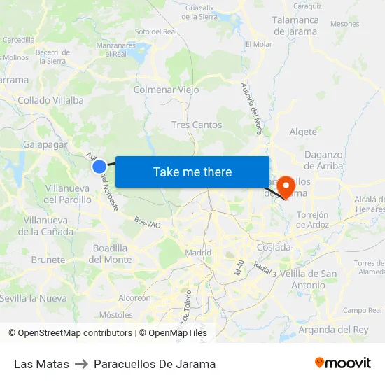 Las Matas to Paracuellos De Jarama map