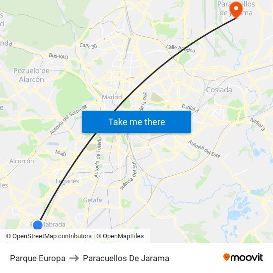 Parque Europa to Paracuellos De Jarama map