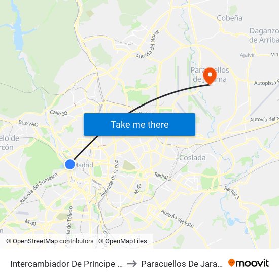 Intercambiador De Príncipe Pío to Paracuellos De Jarama map