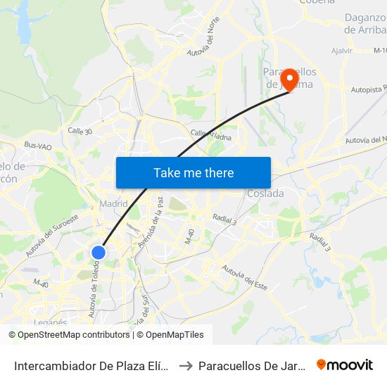 Intercambiador De Plaza Elíptica to Paracuellos De Jarama map